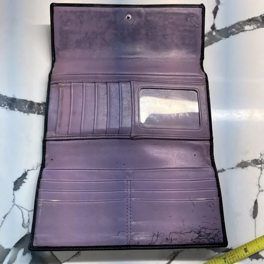 Vintage Coach Hampton Black Wallet Tri Fold Purple Interior Flaws
